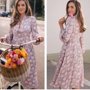 Gal Meets Glam Soft Pink Lizzie Floral Long Sleeve Dress
